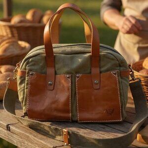 TSD Canvas Leather Messenger Tote | 16"x13" Cotton Bag | The Same Direction